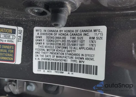 2016 Honda Cr-V Se z USA, uszkodzony, nr VIN 2HKRM3H43GH507461